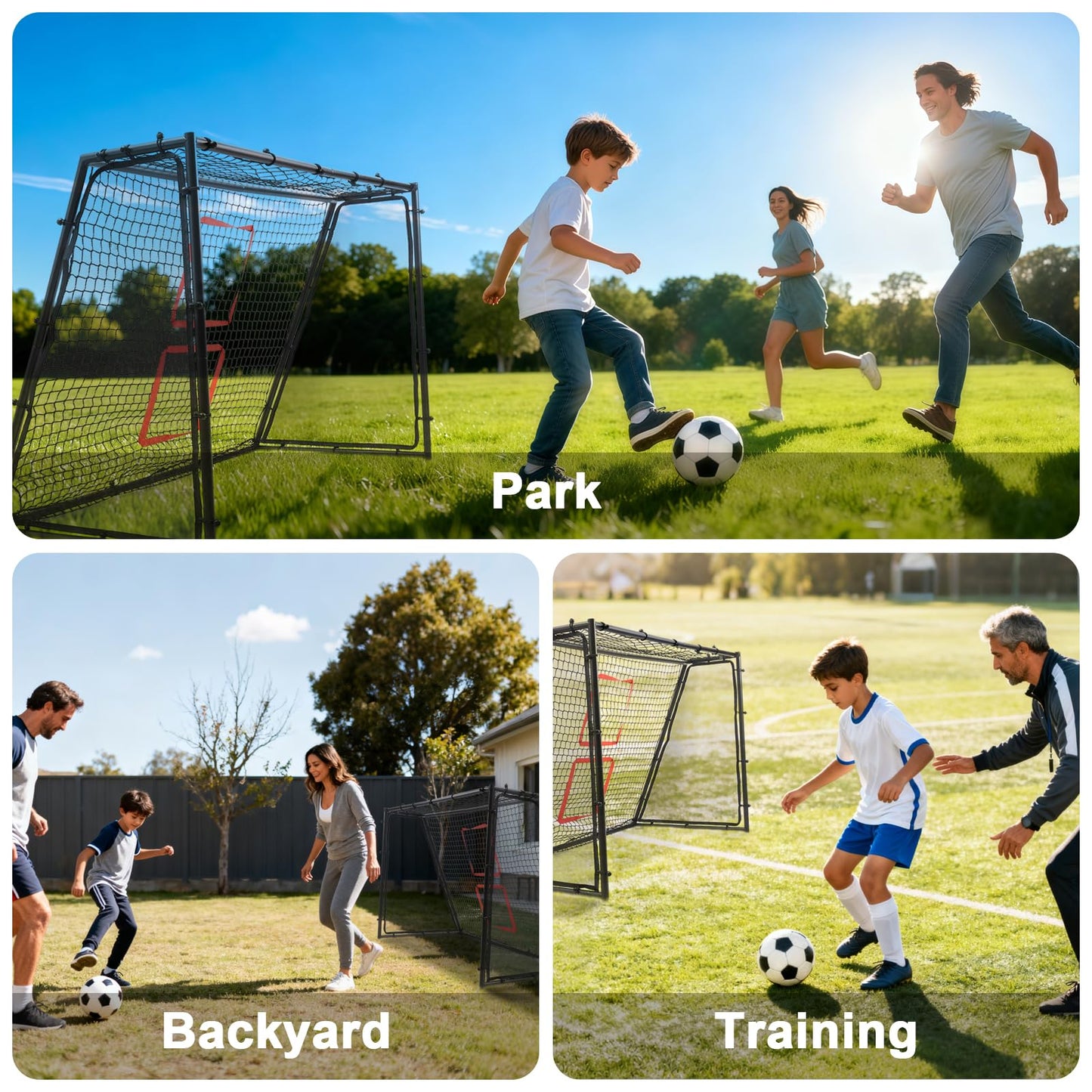 Heavy-duty steel 6ft x 4ft football goals with deep nets, weather-resistant metal soccer goals, suitable for kids' soccer practice.