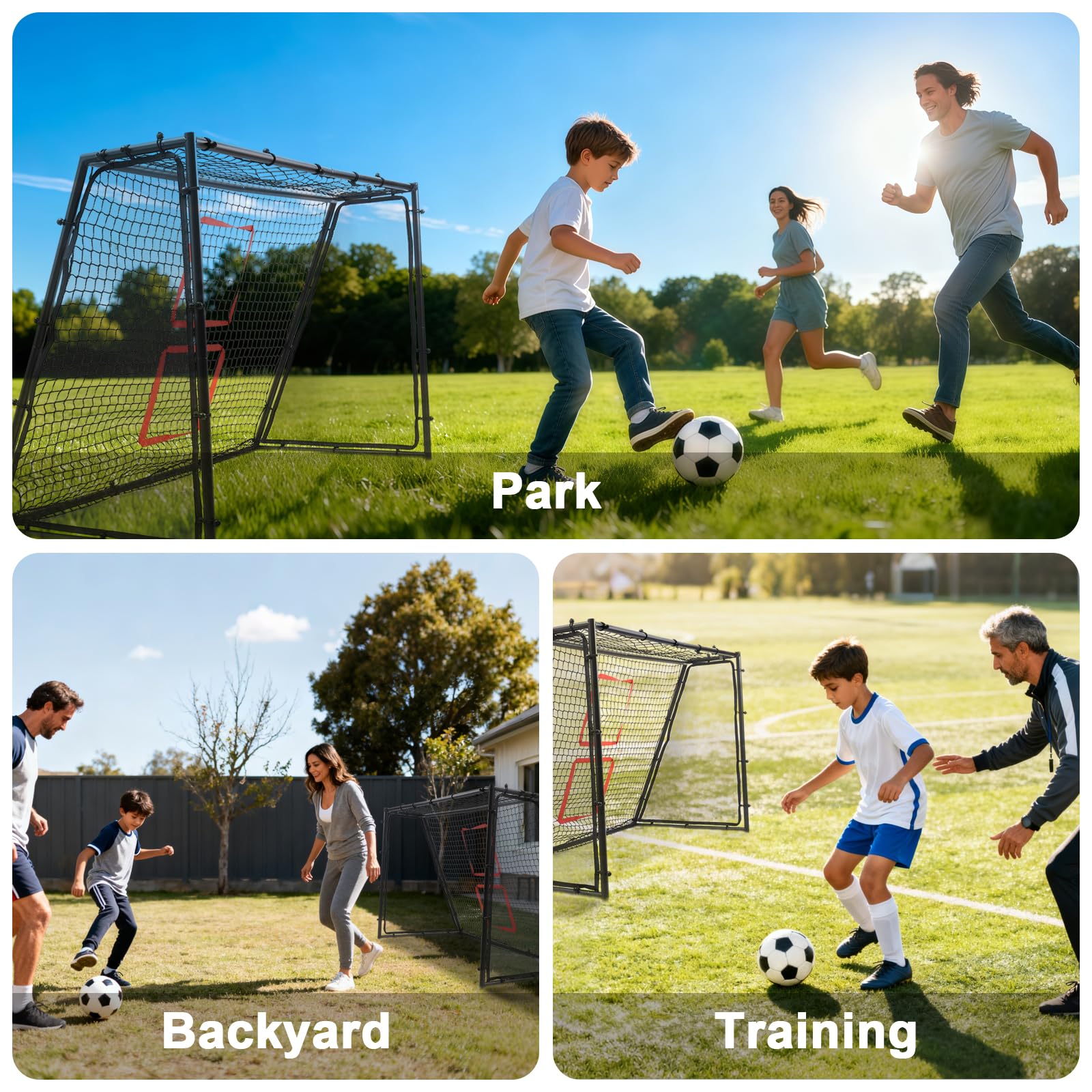 Heavy-duty steel 6ft x 4ft football goals with deep nets, weather-resistant metal soccer goals, suitable for kids' soccer practice.