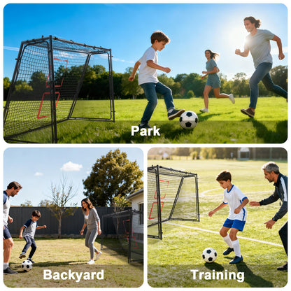 Heavy-duty steel 6ft x 4ft football goals with deep nets, weather-resistant metal soccer goals, suitable for kids' soccer practice.
