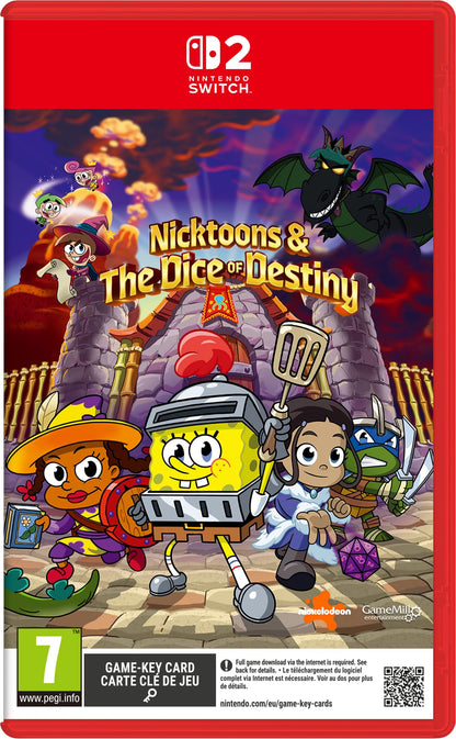 Nintendo Switch game cover for Nicktoons & The Dice of Destiny by Game Mill, featuring colorful cartoon characters and game title.