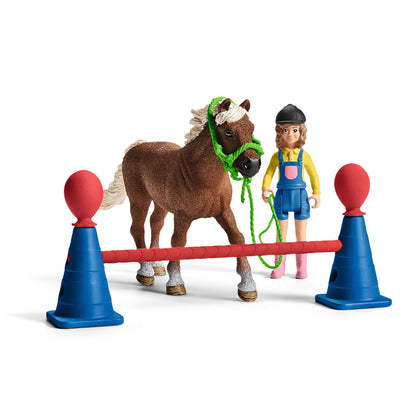 SCHLEICH Farm World 42481 Pony Agility Training Set with Horse, Trainer, and Accessories Playset - 41-Piece Pony, and Horse Club Accessories - Toy Animals Gift Set for Boys, Girls, Toddlers Ages 3+