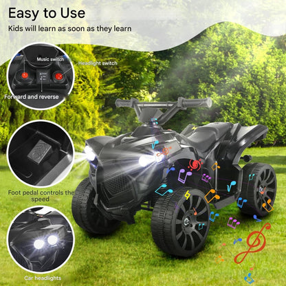 MAMIZO 6V Kids Electric Ride on Car, ATV Quad Bike with MP3 Music Player, Trumpet and LED Lights, USB Charging, Children Vehicle Quad Electric Car 3-5 km/h, for 3 Years Old Boys Girls, Black