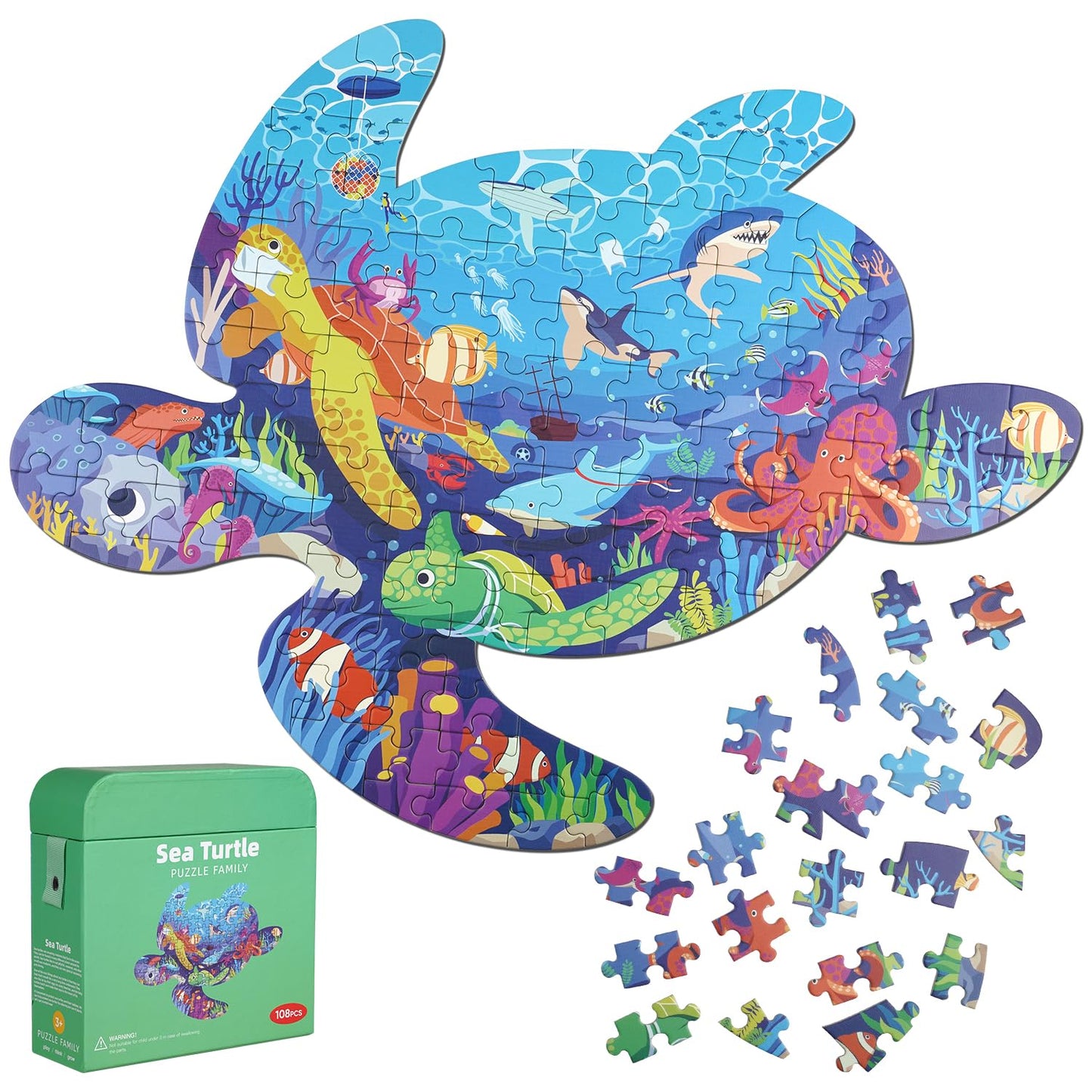 Sea Turtle Jigsaw Puzzle for Kids, 108 Pieces Jigsaw Puzzle with Large Pieces for Kids Age 4 5 6 7 8 9 10 Years.