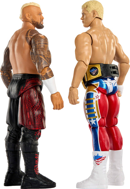 Mattel WWE Main Event Showdown Action Figures 2-Pack with Accessory, Series #24 Cody Rhodes vs Solo Sikoa Collectible Set, 6-inch, JHJ54