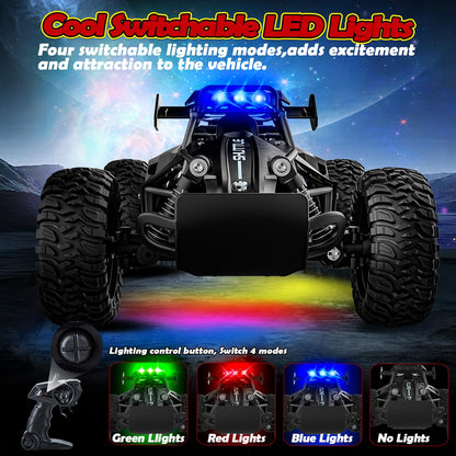 SZJJX Remote Control Car for Kids 3 4 5 6 7+, 20 KM/H High-Speed RC Cars with LED Lights, 2.4GHz 2WD Monster Truck Toys, Rechargeable RC Car, Toy Cars for Girls Boys, Christmas & Birthday Gifts–Black