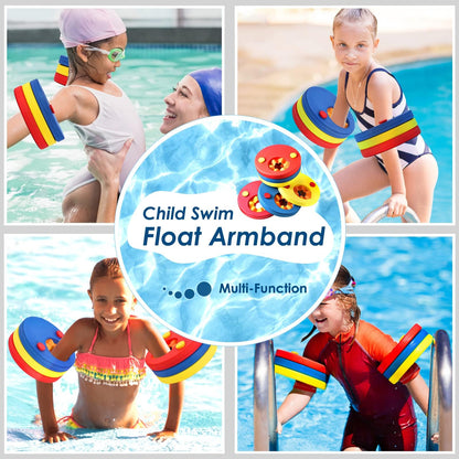 HOTENEAIRE swim float discs in vibrant colors, 6-piece set of EVA foam arm bands for kids' swimming support.