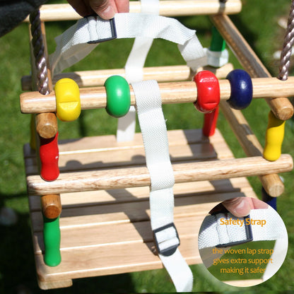 Hardwood Baby Swing Seat (Beech) with Safety Harness and Play Beads Lovely Cradle Swing for Garden or Nursery