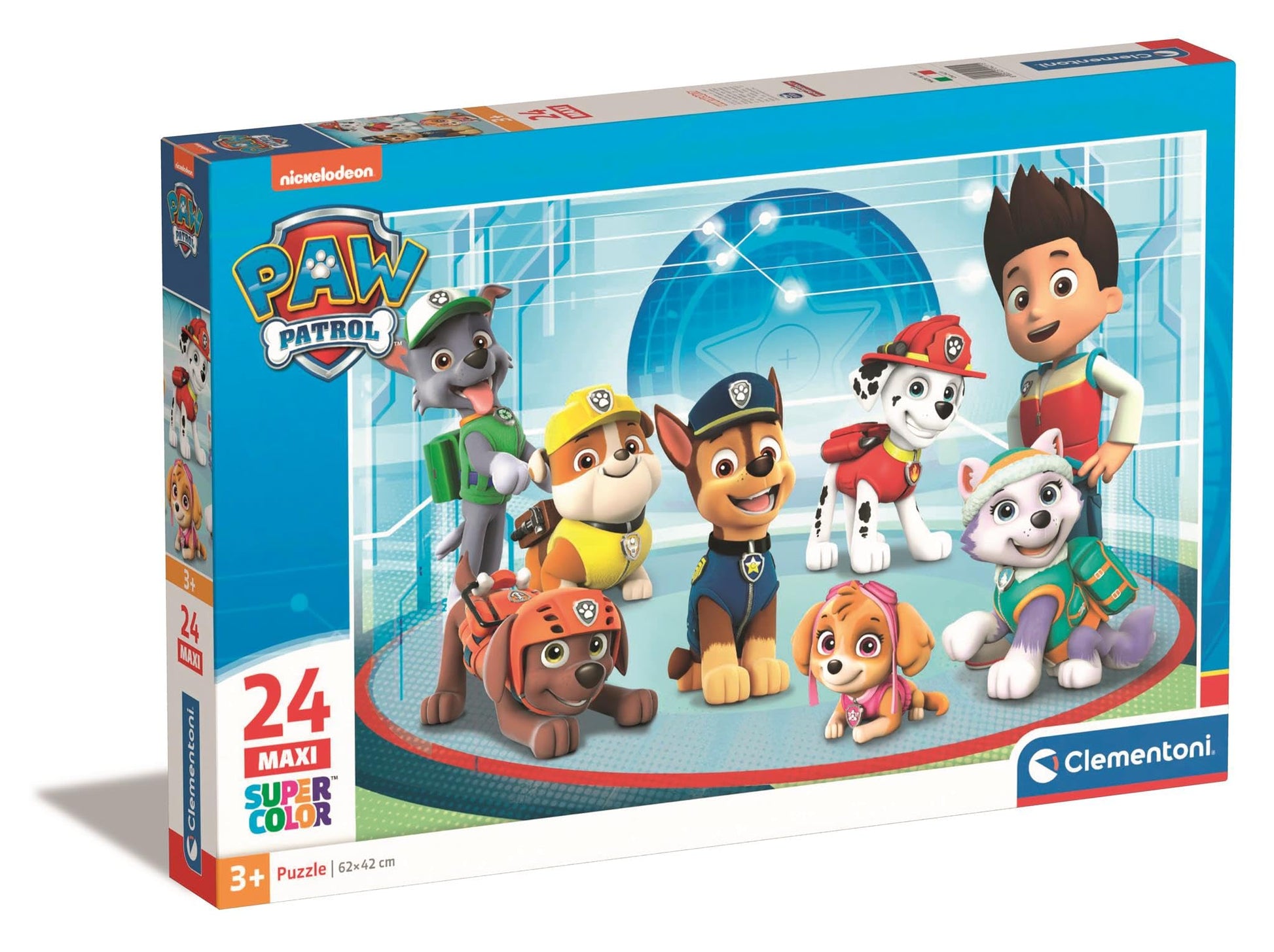 Clementoni 24-piece Maxi Puzzle featuring Paw Patrol characters, colorful image for children’s puzzle activity.