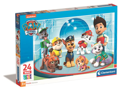 Clementoni 24-piece Maxi Puzzle featuring Paw Patrol characters, colorful image for children’s puzzle activity.