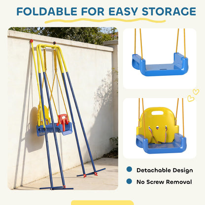 AIYAPLAY 3-in-1 toddler swing set with adjustable seat, removable guardrails, blue color, suitable for indoor and outdoor use