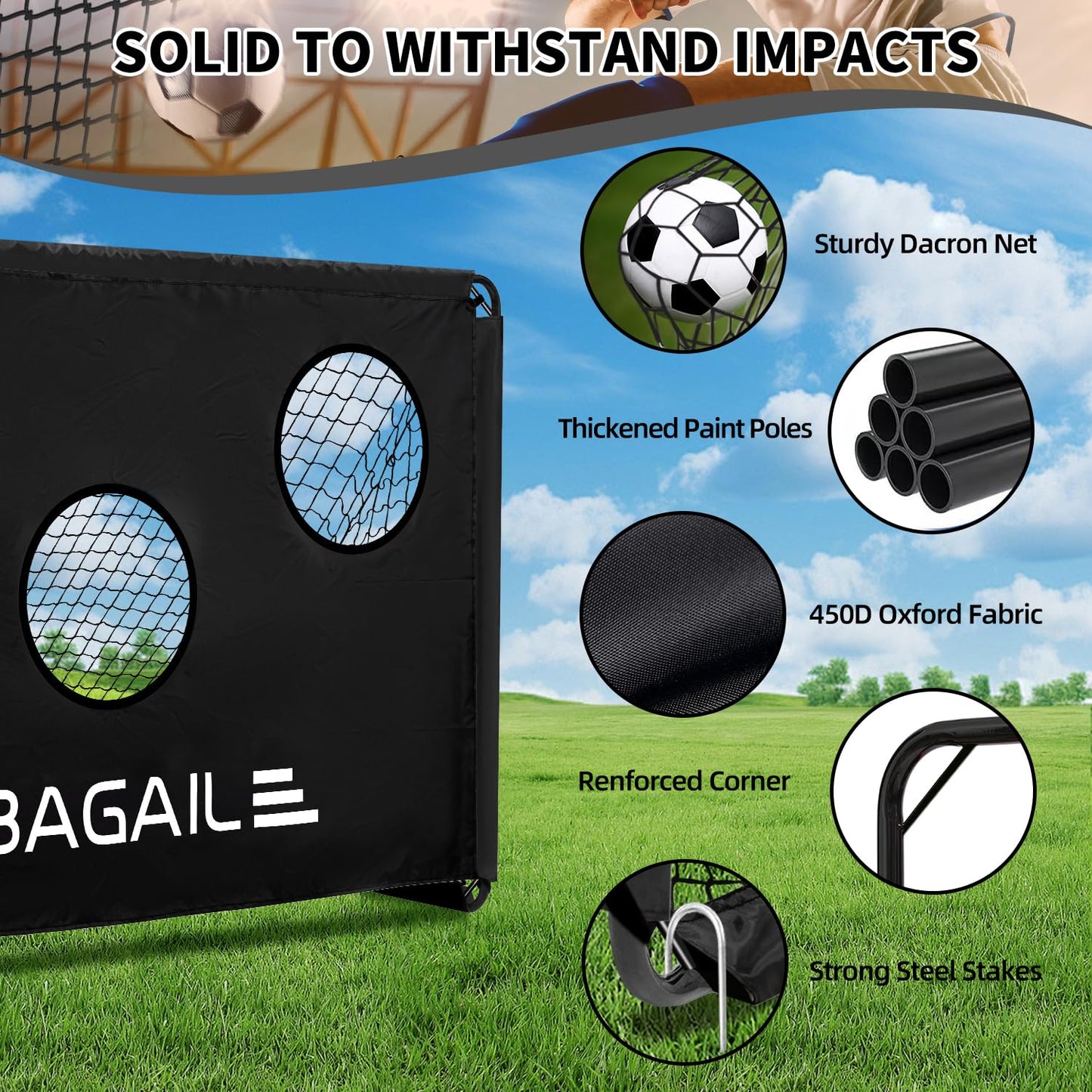 BAGAIL Upgraded Soccer Goal with Target, 2-In-1 Designed, Football Goal, Portable Carry Bag, Easy to Set up, Ideal for Garden Shooting Training and Recreational Matches, 180x120cm