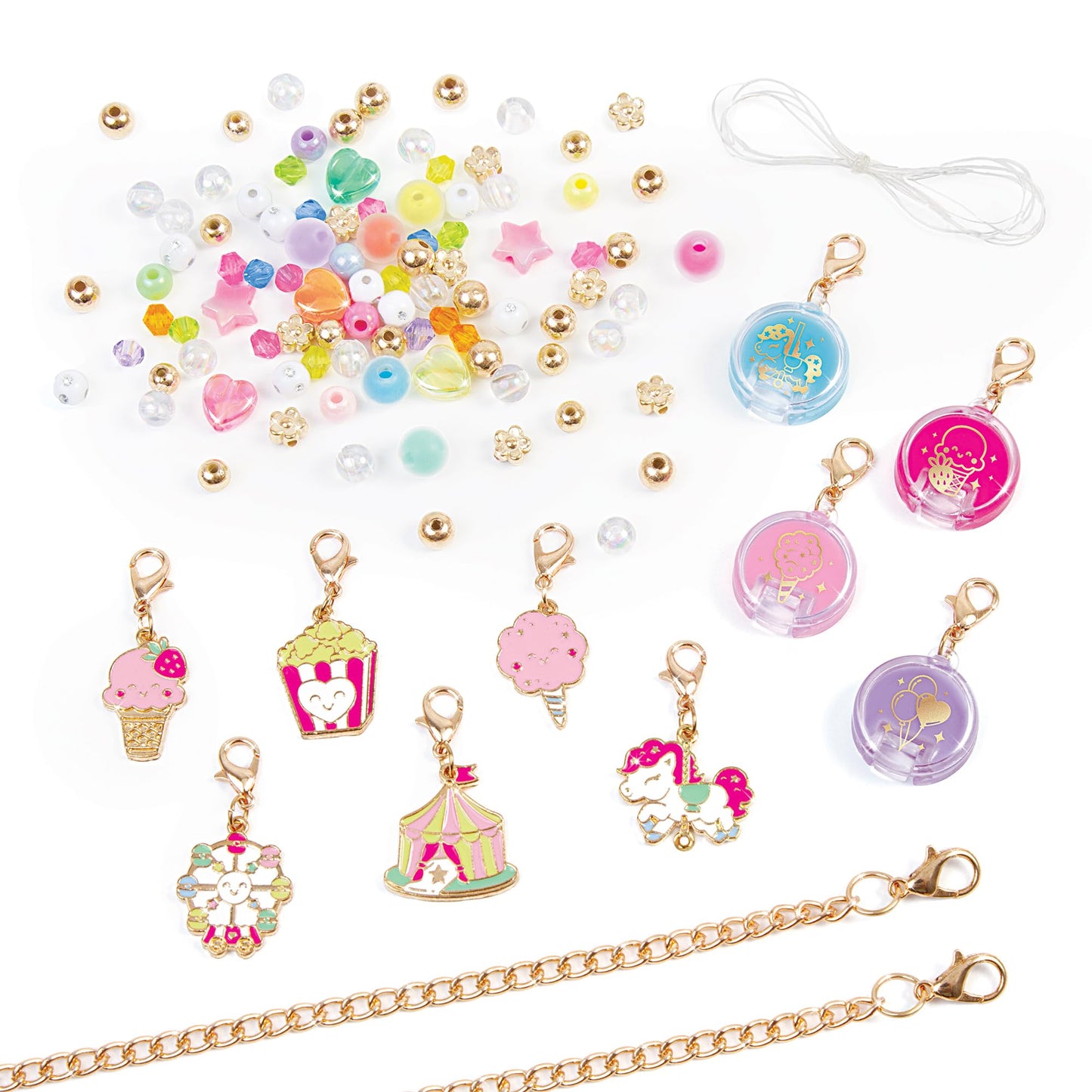 Make It Real Lip Gloss Charm Bracelet Maker - Bracelet Making Kit with Lip Gloss Charms, Beads, Chain & Cord - Jewellery Craft Sets for Girls - Create Bracelets with Cute Charms, Birthday Gift