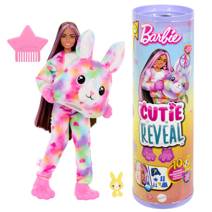 Barbie Cutie Reveal Doll & Accessories with Tie-Dyed Bunny Plush Costume & 10 Surprises Including Color Change, Color Dream Series, HRK38