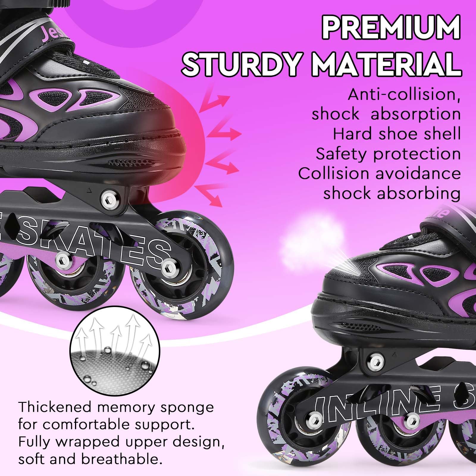 Jestme adjustable kids' inline skates with light-up wheels, medium size UK 1-4, suitable for beginners, boys and girls roller blades
