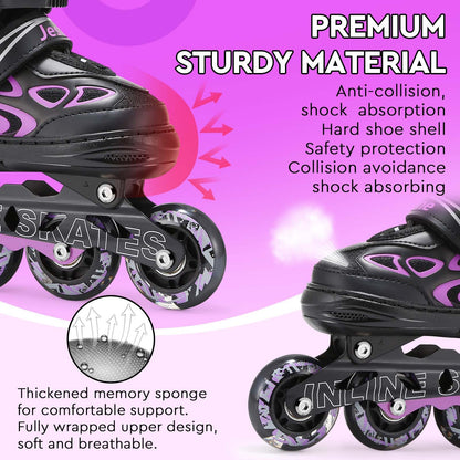 Jestme adjustable kids' inline skates with light-up wheels, medium size UK 1-4, suitable for beginners, boys and girls roller blades