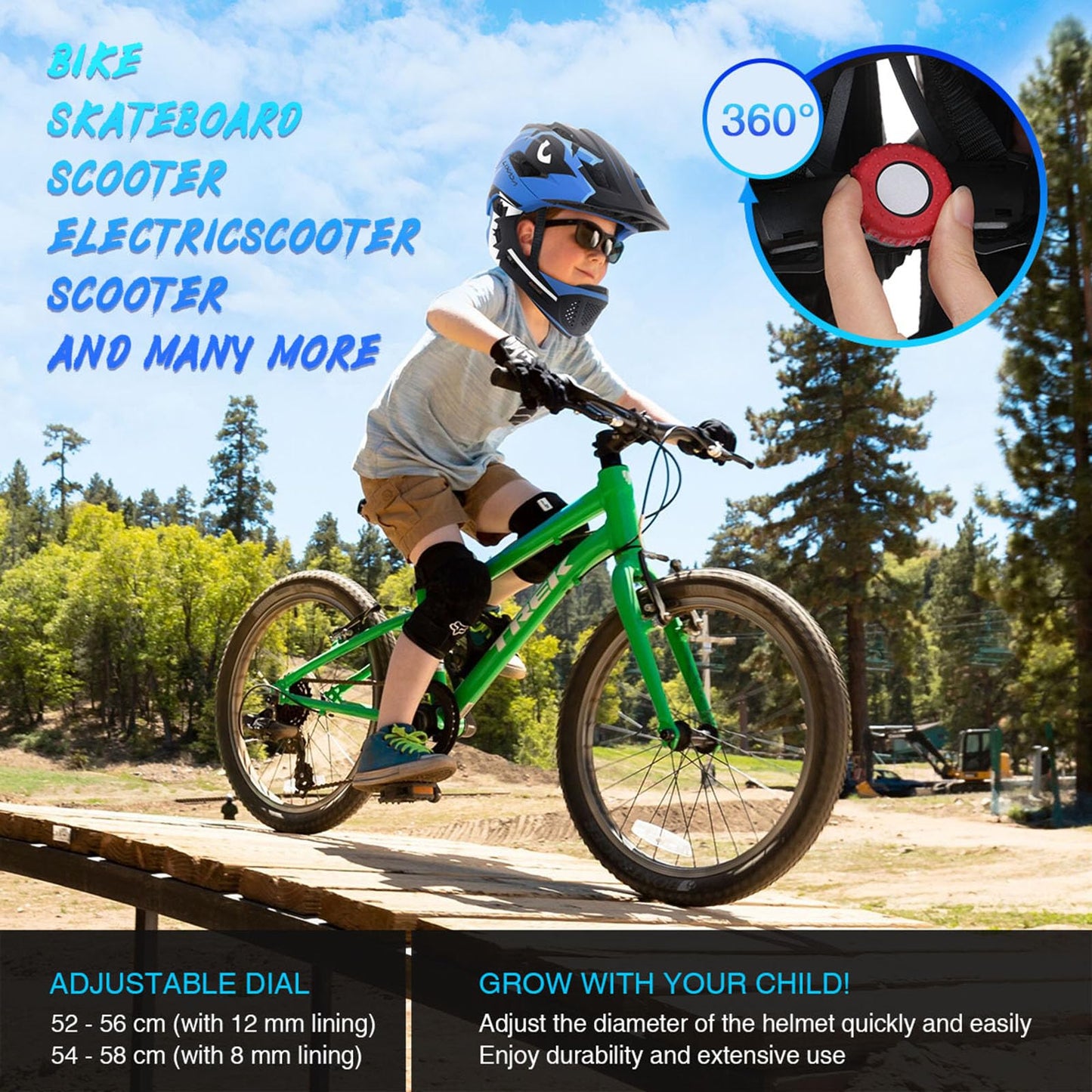 Lixada Kids Full Face Helmet Detachable Full Face Kids Bike Helmet Children Sports Safety Helmet for Cycling Skateboarding Roller Skating