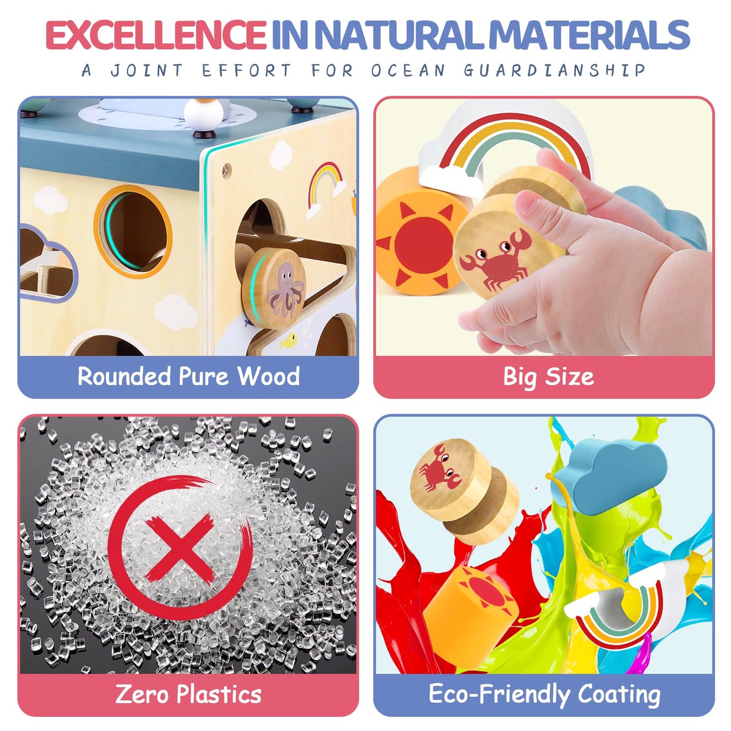 Airlab wooden activity cube with bead maze, shape sorter, and educational sensory toys for toddlers aged 1-3 years.