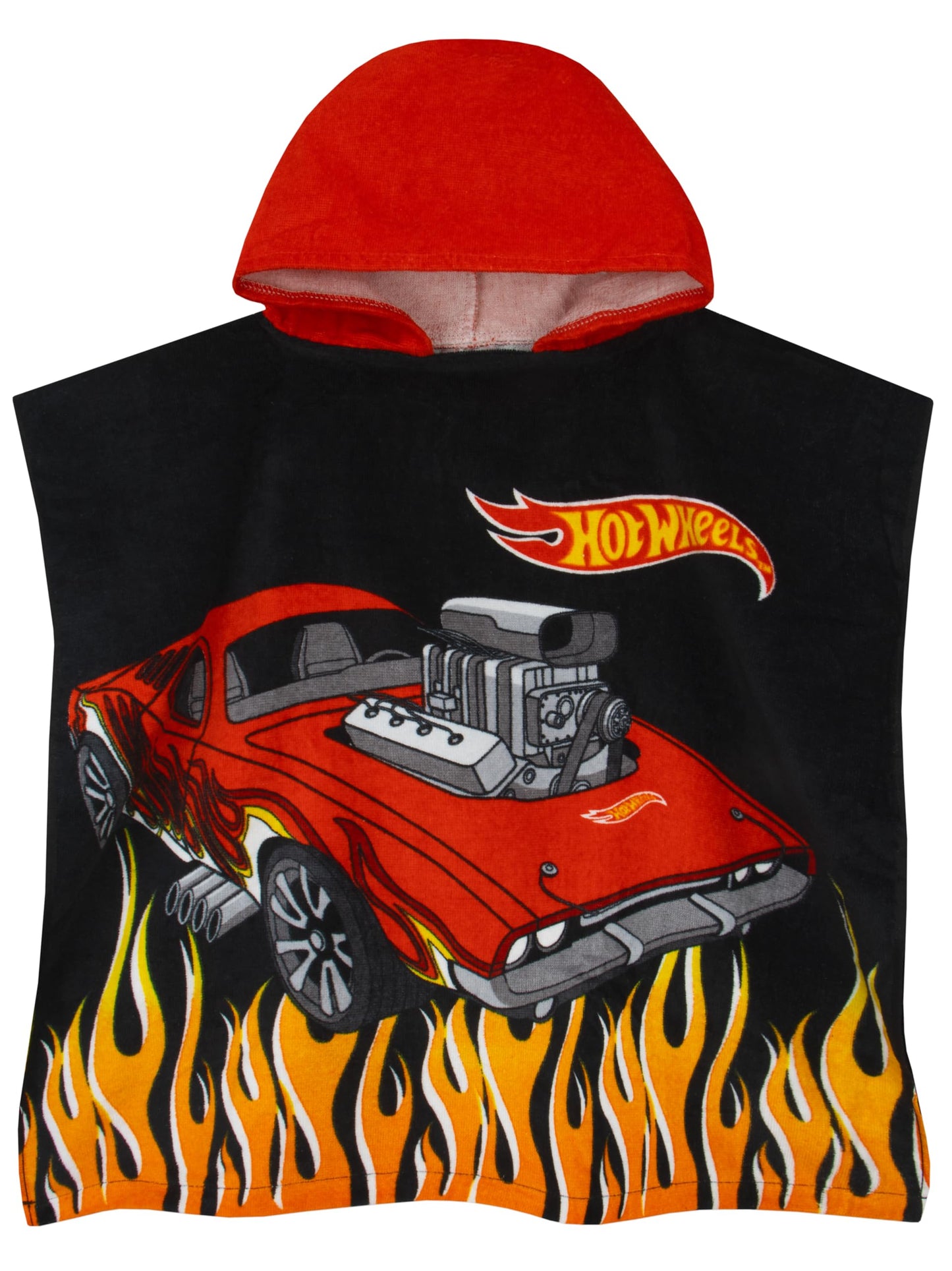 Hot Wheels Towel Poncho, Car Hooded Towel For Kids, Boys Beach Towels And Swimming Towels, One Size, Black