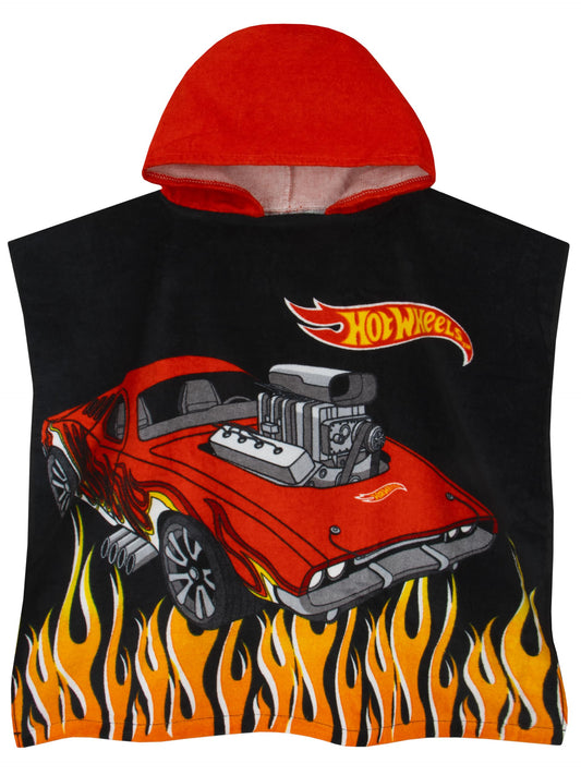 Hot Wheels Towel Poncho, Car Hooded Towel For Kids, Boys Beach Towels And Swimming Towels, One Size, Black