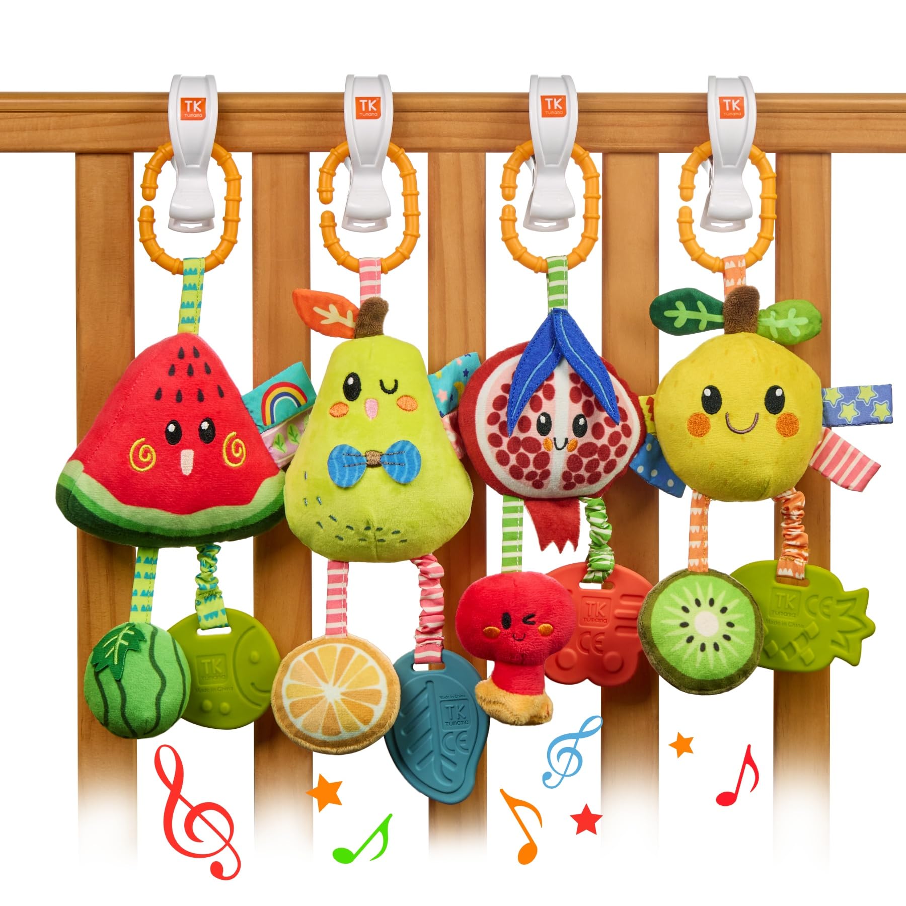 TUMAMA KIDS plush lemon baby rattle toys with squeaky sound and teether, designed for newborns and infants in strollers, cribs, or car seats.