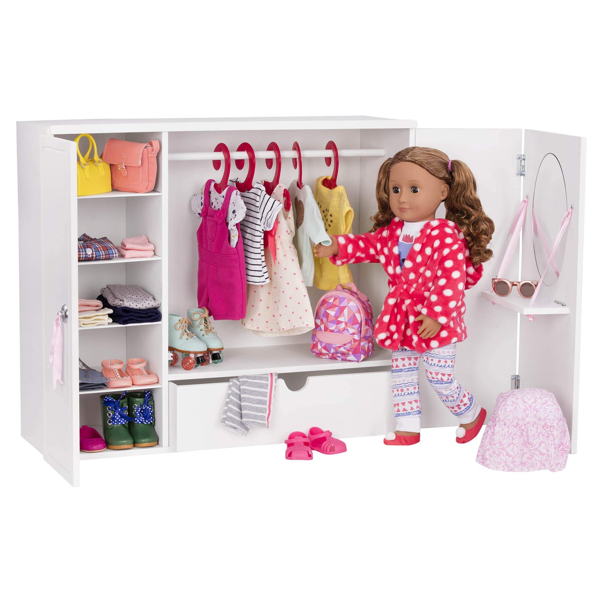 Our Generation Off To School doll accessories set with backpack, books, notebook, and more for children aged 3 and up.
