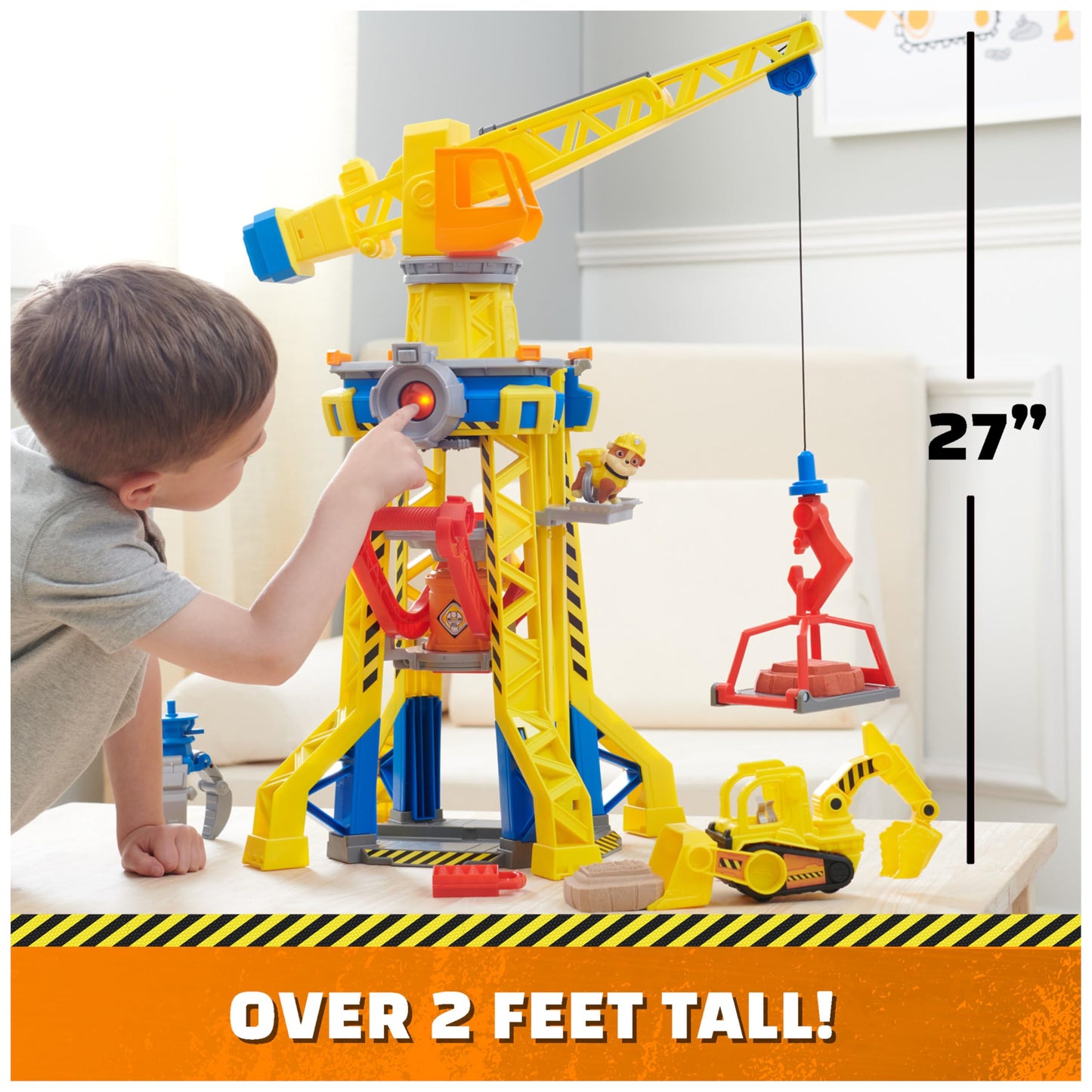 Rubble and Crew, Bark Yard Crane Tower Playset with Rubble Action Figure, Toy Bulldozer and Kinetic Build-It Play Sand, Kids’ Toys for Boys and Girls 3+