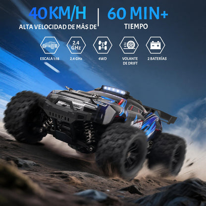 JOYTREKY Remote Control Cars - 1:18 RC Car 40KM/H 2.4GHz 4WD All Terrain Off-Road Drift Truck Hobby Grade with dual rechargeable batteries for extended play Ideal for Kids Adults - Blue