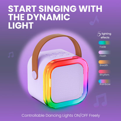 Ankuka portable karaoke machine for kids and adults with wireless microphone, purple color, Bluetooth speaker, ideal for birthday gifts