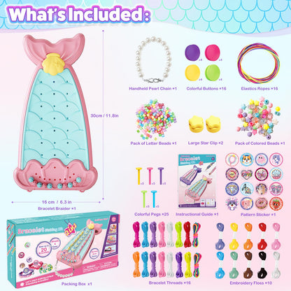 Euclidean Cube Bracelet Making Kit for Girls, 2 in 1 Fishtail Shape DIY Jewellery Making Kit, Arts and Crafts for Kids Age 6-12, Birthday Christmas Gifts for 6 7 8 9 10 11 12 Years Old Girls (Pink)