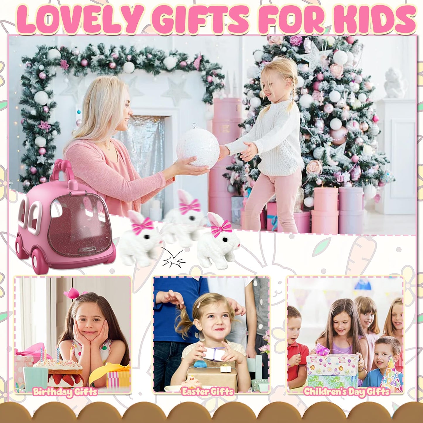 STAY GENT 21Pcs Little Live Pets Bunny Toys Interactive Plush Rabbit Robot Toy for Kids Toddlers with Sounds Hopping Wiggling Ears Accessories Easter Toys Xmas Birthday Gifts for Girls Boys 2 3 4 5 6