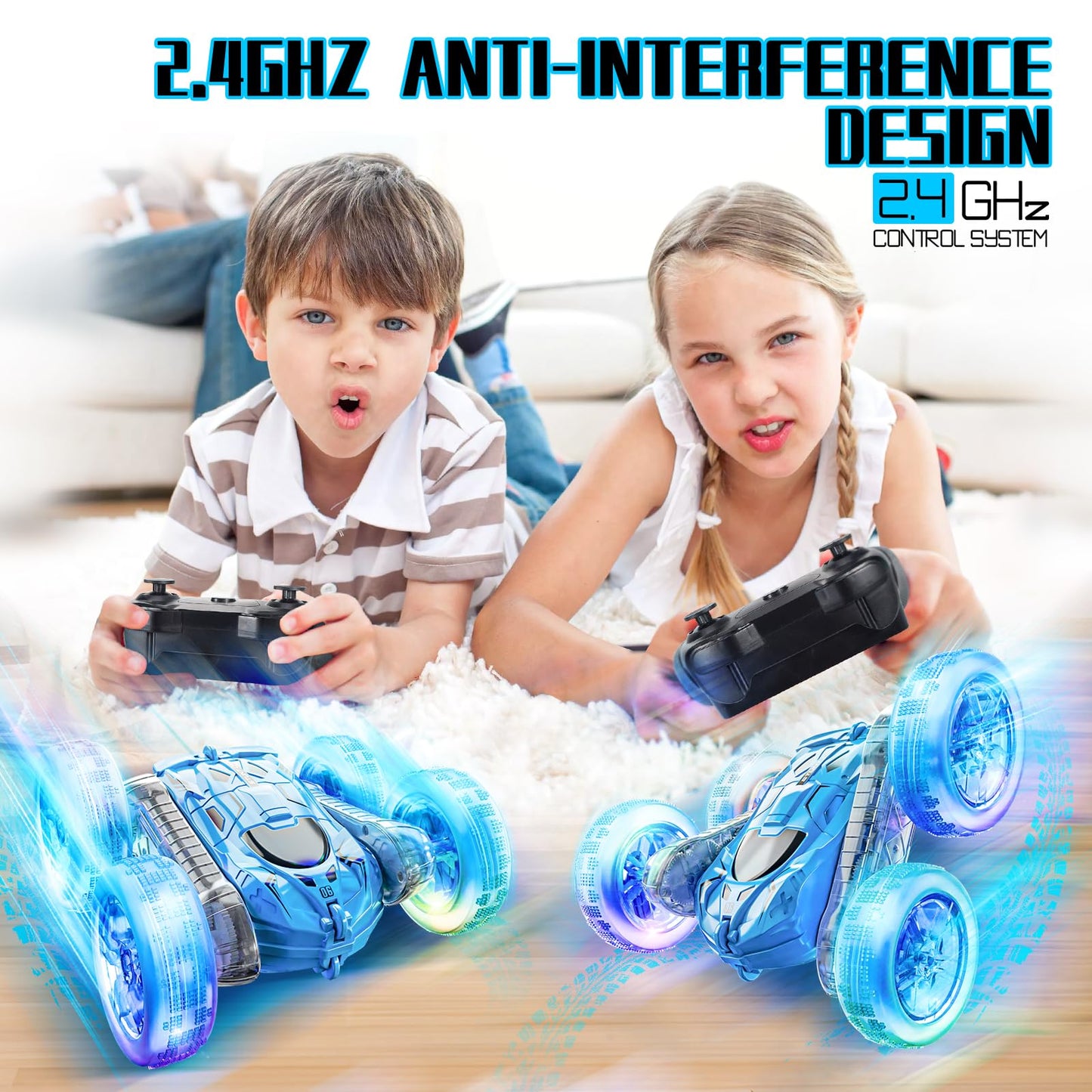 YouCute Remote control cars for Kids Age 4 5 6 7 8 9 10+ Year Old Boys Girls RC Stunt Car Toys Birthday (Blue)