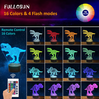 Dinosaur Gifts, Night Light for Kids Dinosaur T-rex 3D Night Light Bedside Lamp with Remote Control 16 Color Changing Xmas Halloween Birthday Gift for Child Baby Boy …