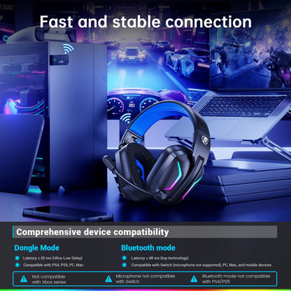 Fachixy FC300 wireless gaming headset with mic, Bluetooth and 2.4GHz USB, 50-hour battery, 3D stereo sound, for PS5, PS4, PC, Switch, mobile
