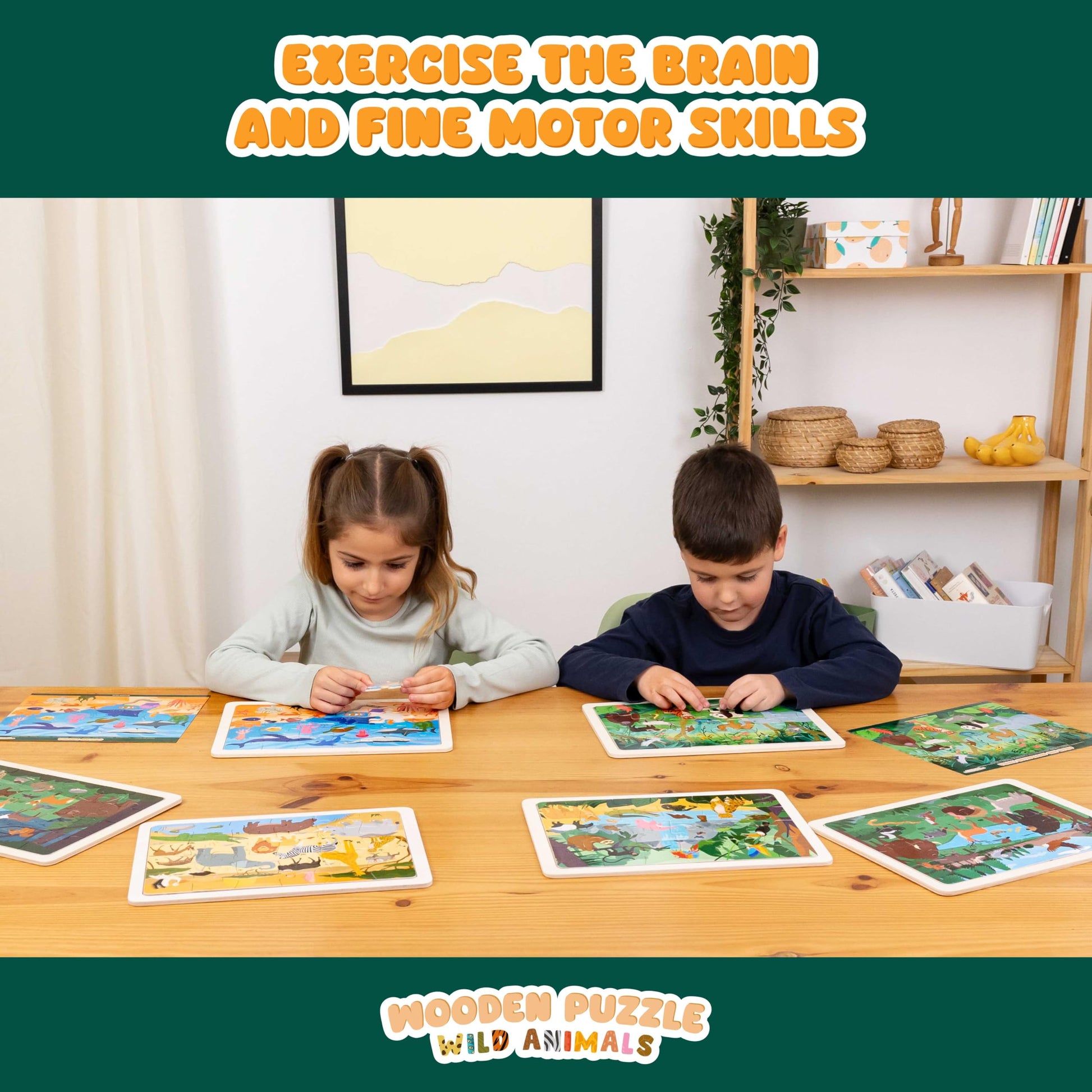 BONNYCO wooden animal puzzle with 24 pieces, featuring animals from various ecosystems for kids ages 3 to 8.
