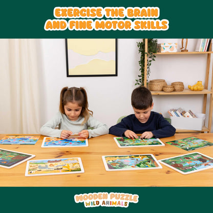BONNYCO wooden animal puzzle with 24 pieces, featuring animals from various ecosystems for kids ages 3 to 8.