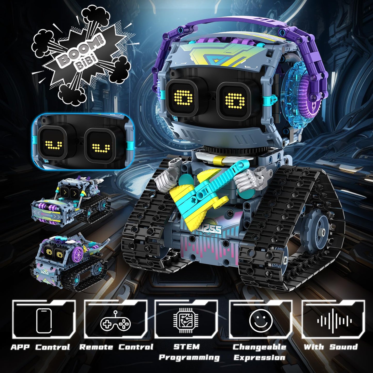 IKIDSUN 3 in 1 Robot Building Kit - App & Remote Controlled Robot with LED Eyes & Sound - STEM Toy for Kids Age 6+
