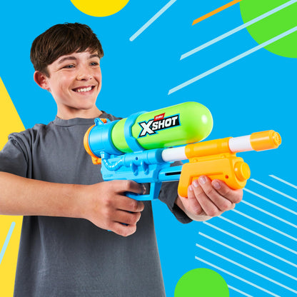 Green XSHOT Water Fast-Fill 80s Super Splash water blaster with 33ft range and 500ml tank, outdoor summer toy for kids ages 6+