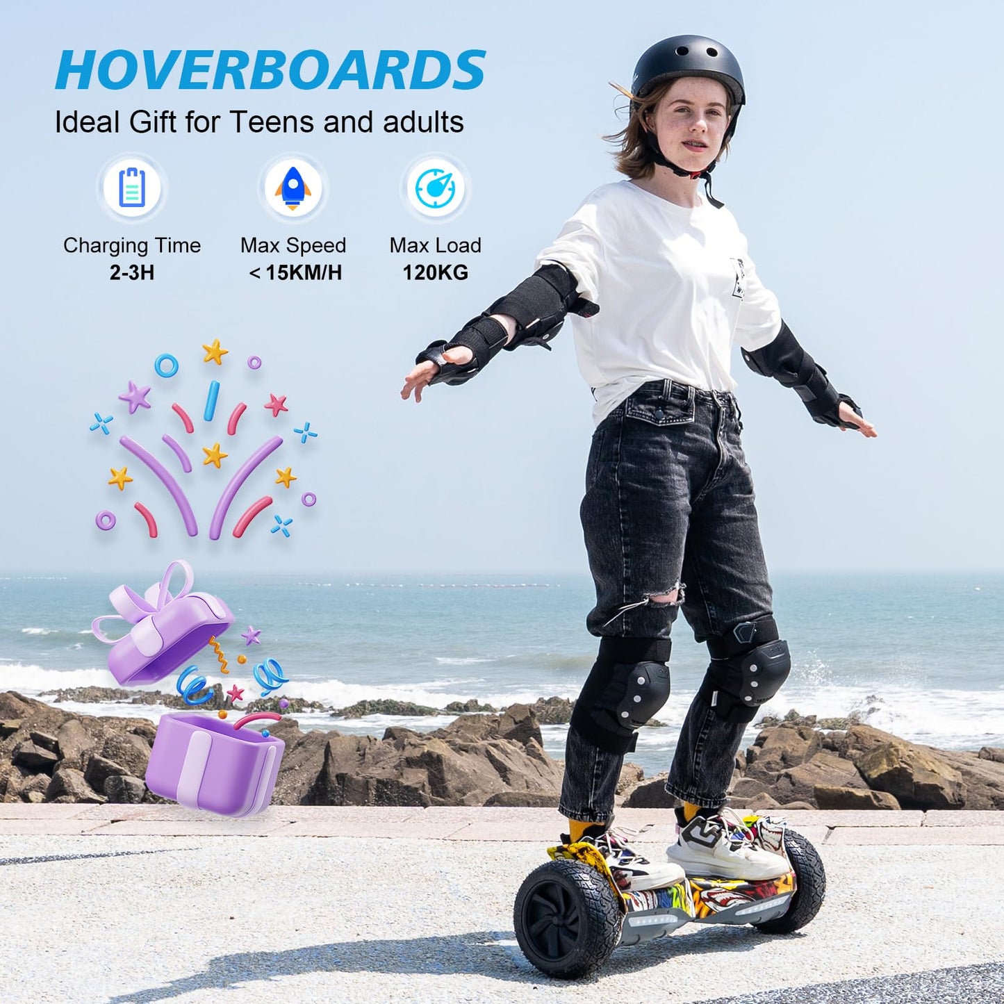 RCB Hoverboard 8.5" all terrain hoverboards, APP control function, integrated LED Bluetooth with powerful motor, electric skateboard self balance scooter, gift for Kids and Adults