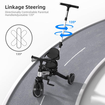 KORIMEFA Toddler Trike Tricycle for 1 2 3 years old with Push Handle, 5 in 1 Balance Bike Bicycle, Baby Infant Ride on Toy for Boys and Girls, Indoor Outdoor Gift Idea