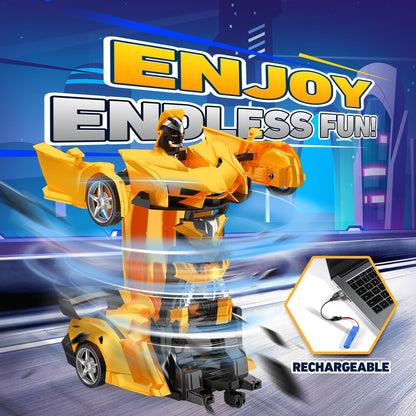 Braxel 2-in-1 transforming remote control robot car for kids, featuring 360° rotation and 2.4GHz control, suitable for boys and girls.