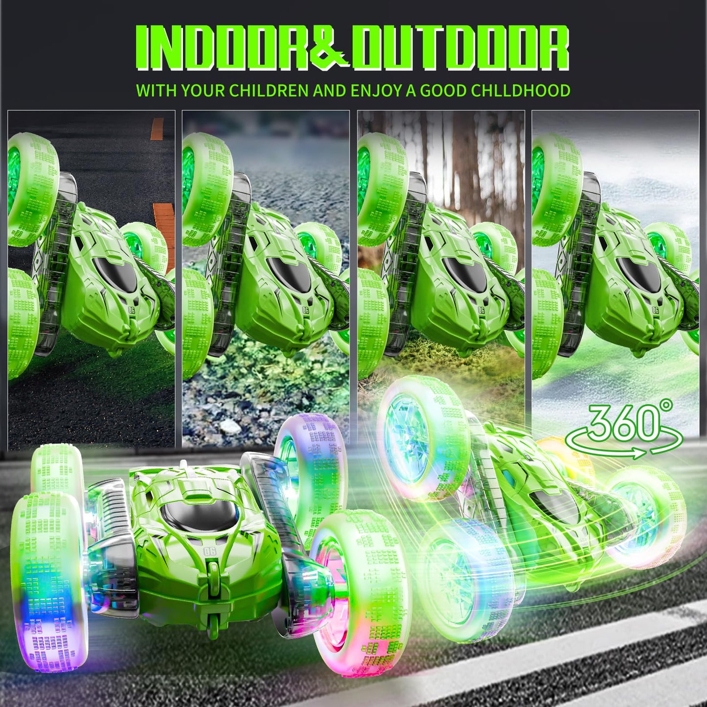 YouCute Remote control cars for Kids Age 4 5 6 7 8 9 10+ Year Old Boys Girls RC Stunt Car Toys Birthday (Green)