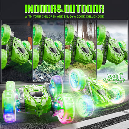 YouCute Remote control cars for Kids Age 4 5 6 7 8 9 10+ Year Old Boys Girls RC Stunt Car Toys Birthday (Green)