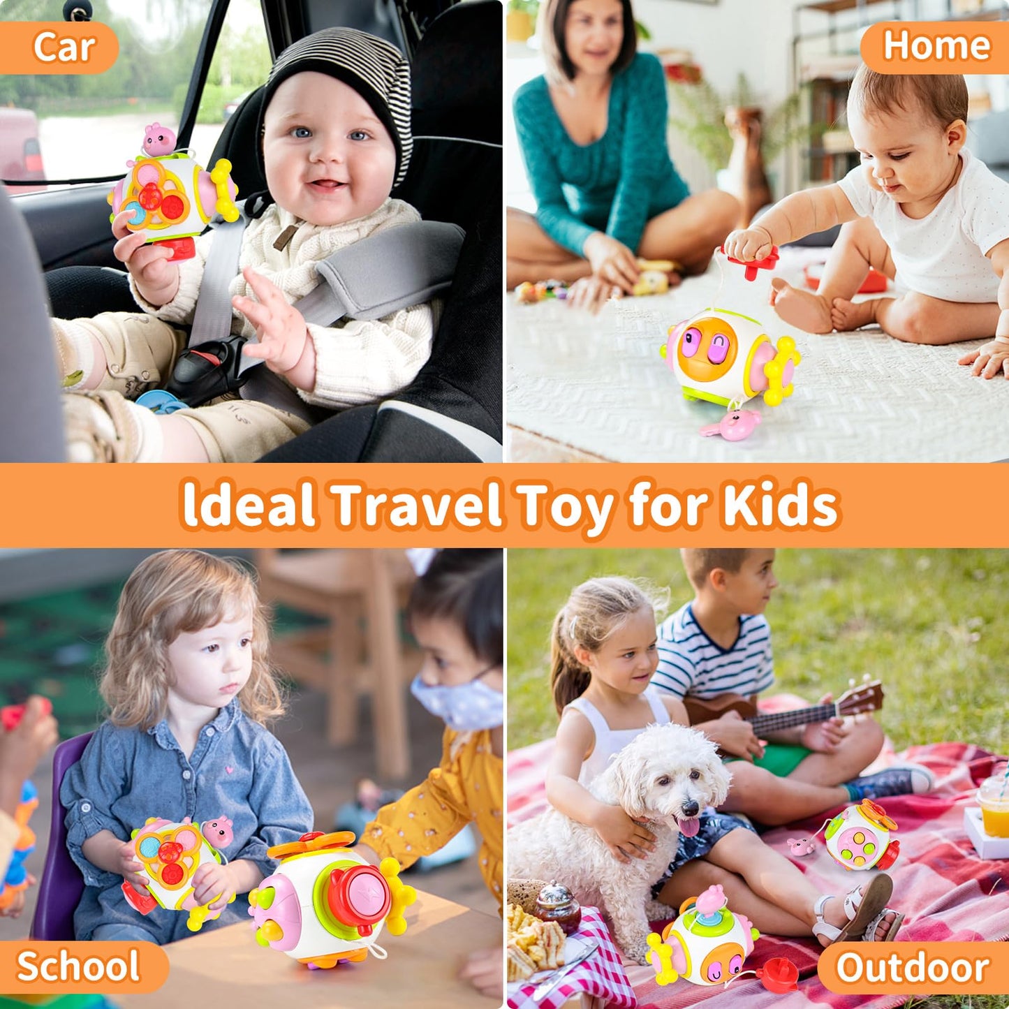 HORJOR Baby Sensory Toys Activity Busy Cube, Suction Toddler Toys for 6-12 Months, Montessori Toys1,2 Year Old Boys Girls Kids Travel Toys