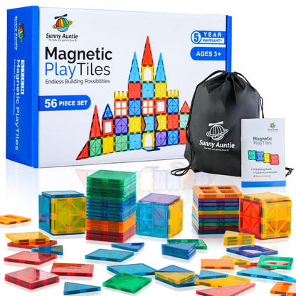 SUNNY AUNTIE Magnetic Tiles 56 PCS, Toy for 3 4 5 6 Year Old Boys Girls Kids & Toddlers, Magnetic Blocks Building Set for kids, STEM Educational Building Toy, Great Gift for Kids Aged 3-8