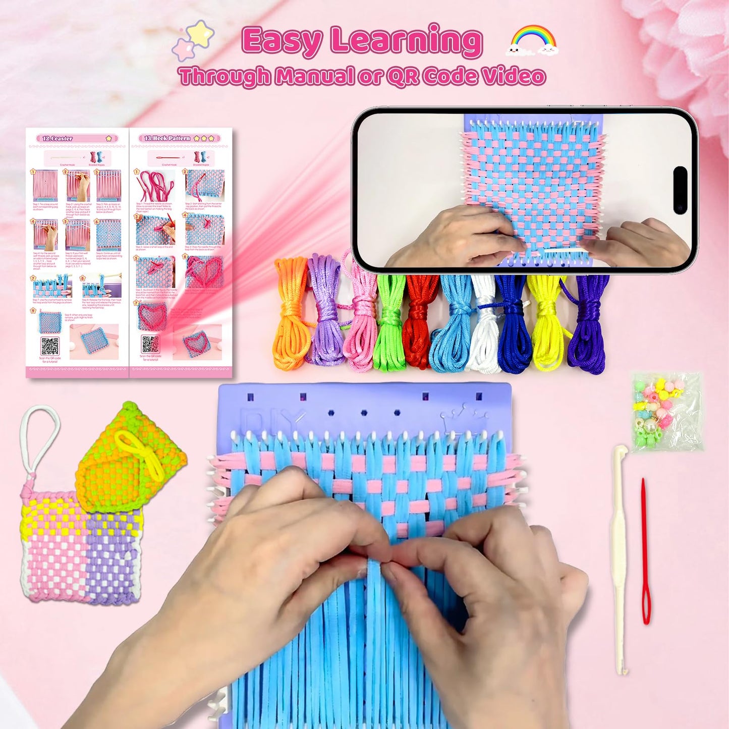KuflooQ Friendship Bracelet Making Kit for 6-15 Year Old Girls, Craft Kits for Childs, DIY Christmas Gifts for Girls, Weaving Loom Kit Toys for Kids