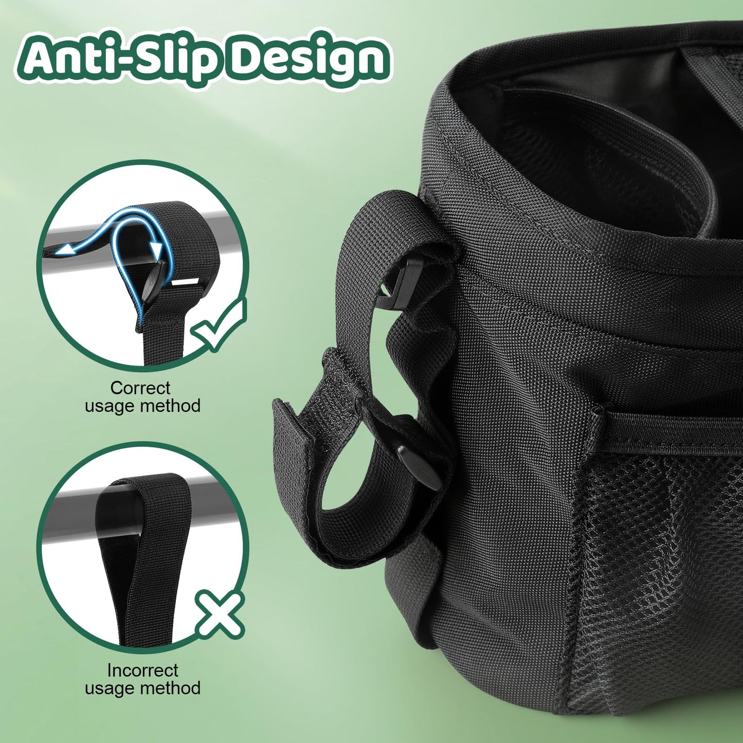 Guiseapue pram organiser bag with cup holder, large capacity, non-slip strap, ideal for baby essentials and newborn accessories.