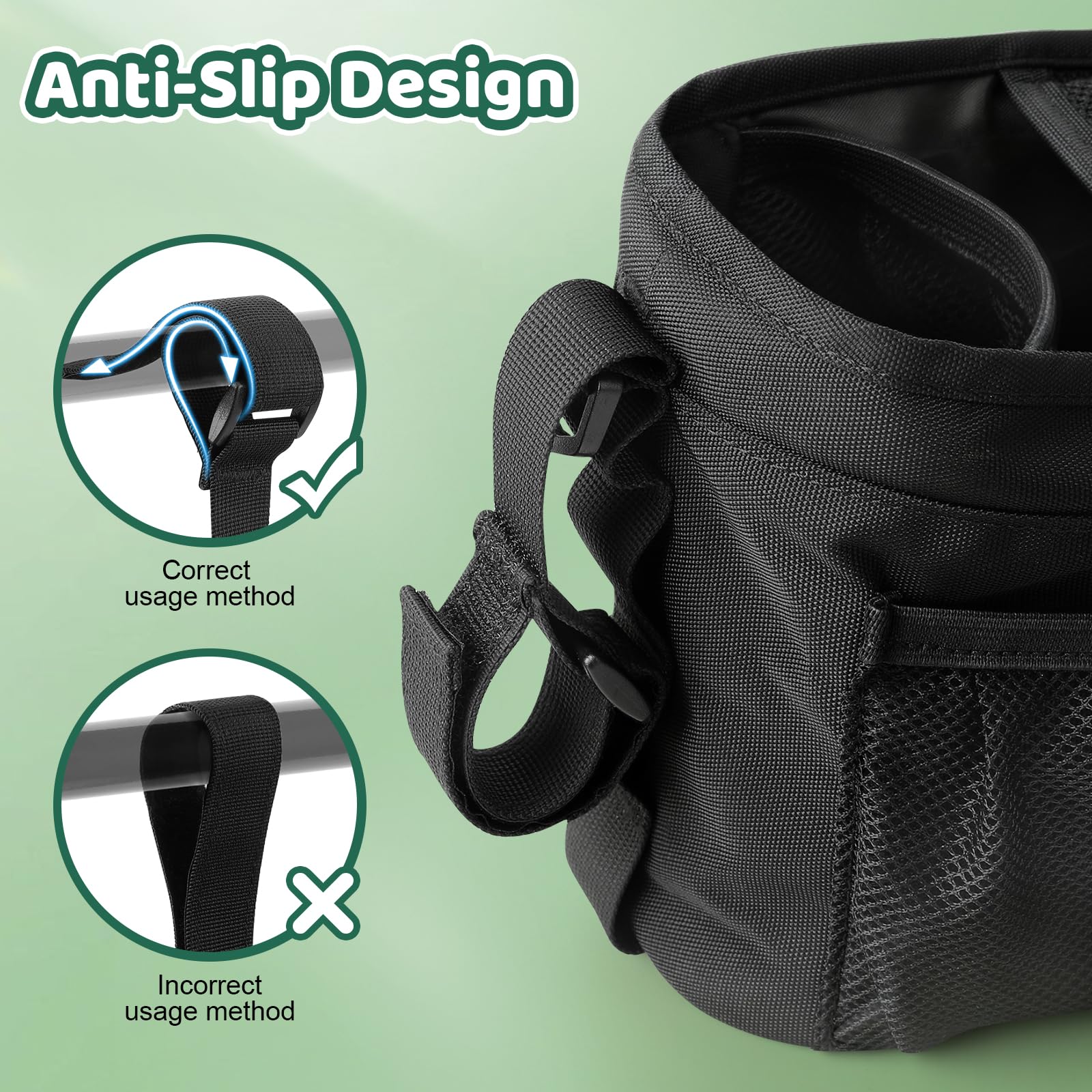 Guiseapue pram organiser bag with cup holder, large capacity, non-slip strap, ideal for baby essentials and newborn accessories.