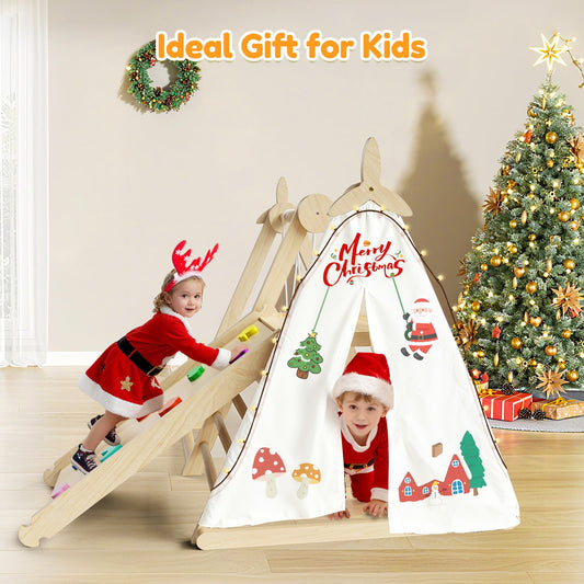 5 in 1 Indoor Jungle Gym,Foldable Wooden Climbing Set with Swing, Slide, Ladder and Climbing Wall,Montessori Philosophy Climber Playset for Kids