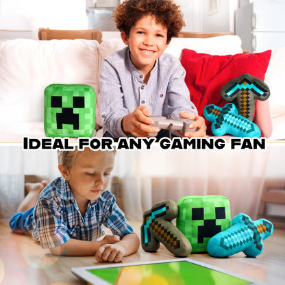 Minecraft Soft Toy 3pcs Plushie Cushion Set Creeper Stuffed Toy Kids Teenagers, Bedroom Accessories 3D Soft Toy Decorative Stuffed Collectibles Gifts for Gamers