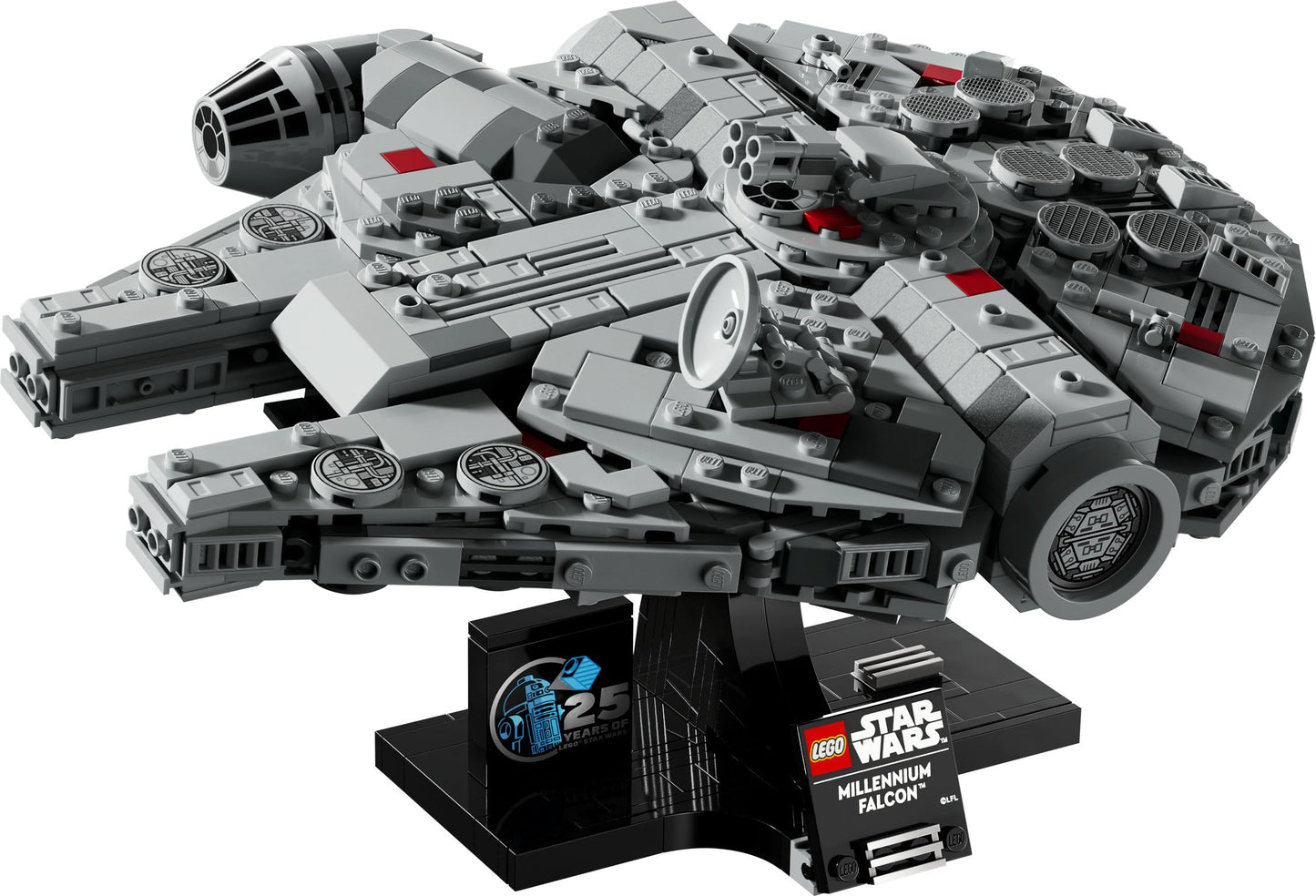 LEGO Star Wars 75375 Millennium Falcon building set with display stand and nameplate, ideal for collectors and fans.